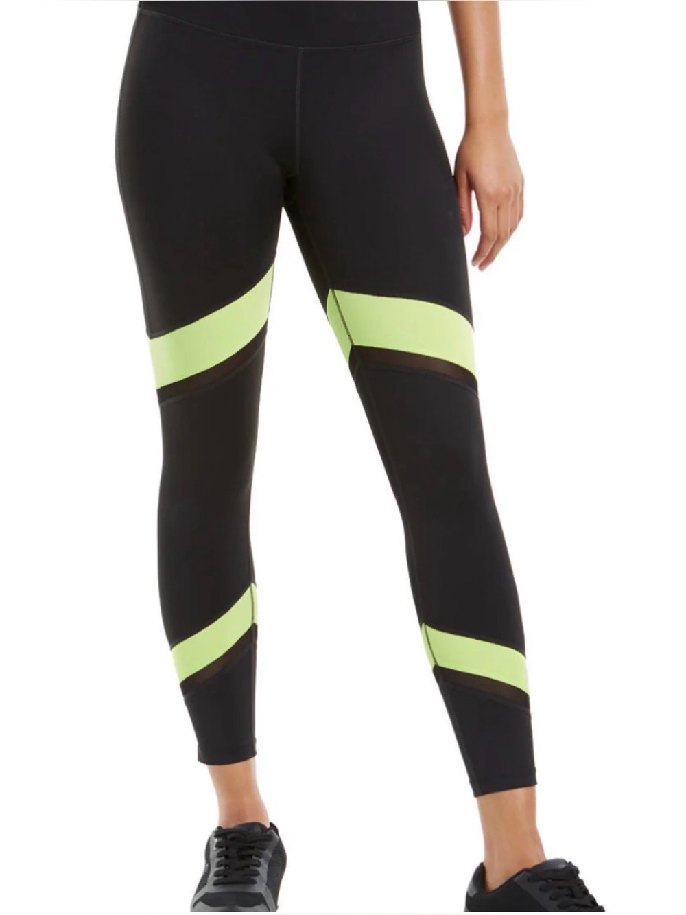 Calvin Klein Black & Neon Green Colorblocked Mesh High-Waist Leggings